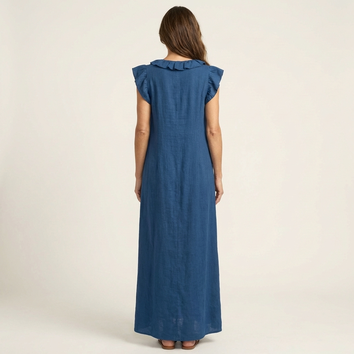Scarlett | Ruffle V-Neck Linen Maxi Dress