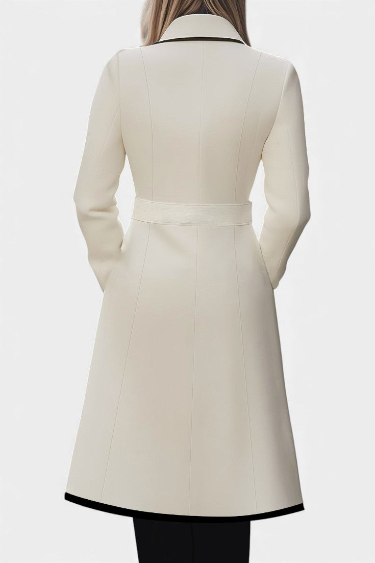 Hayden Aryana | Chic Long White Coat with Contrasting Details