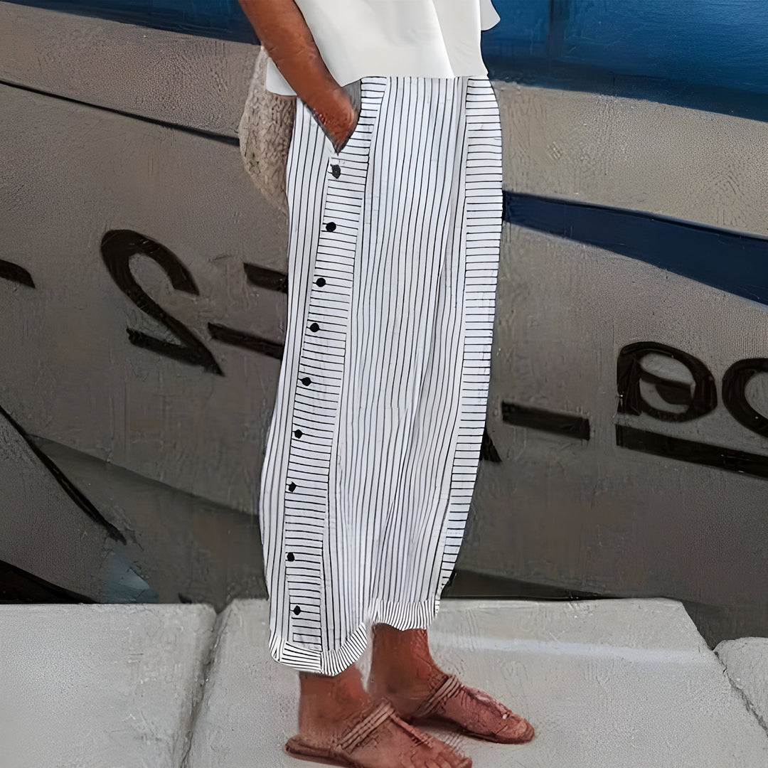 Ava | Striped Panel Button Trousers