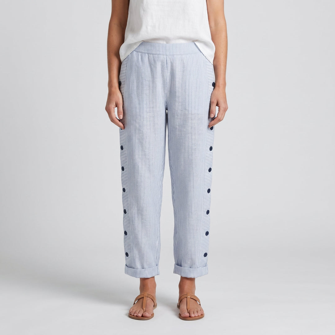 Ava | Striped Panel Button Trousers