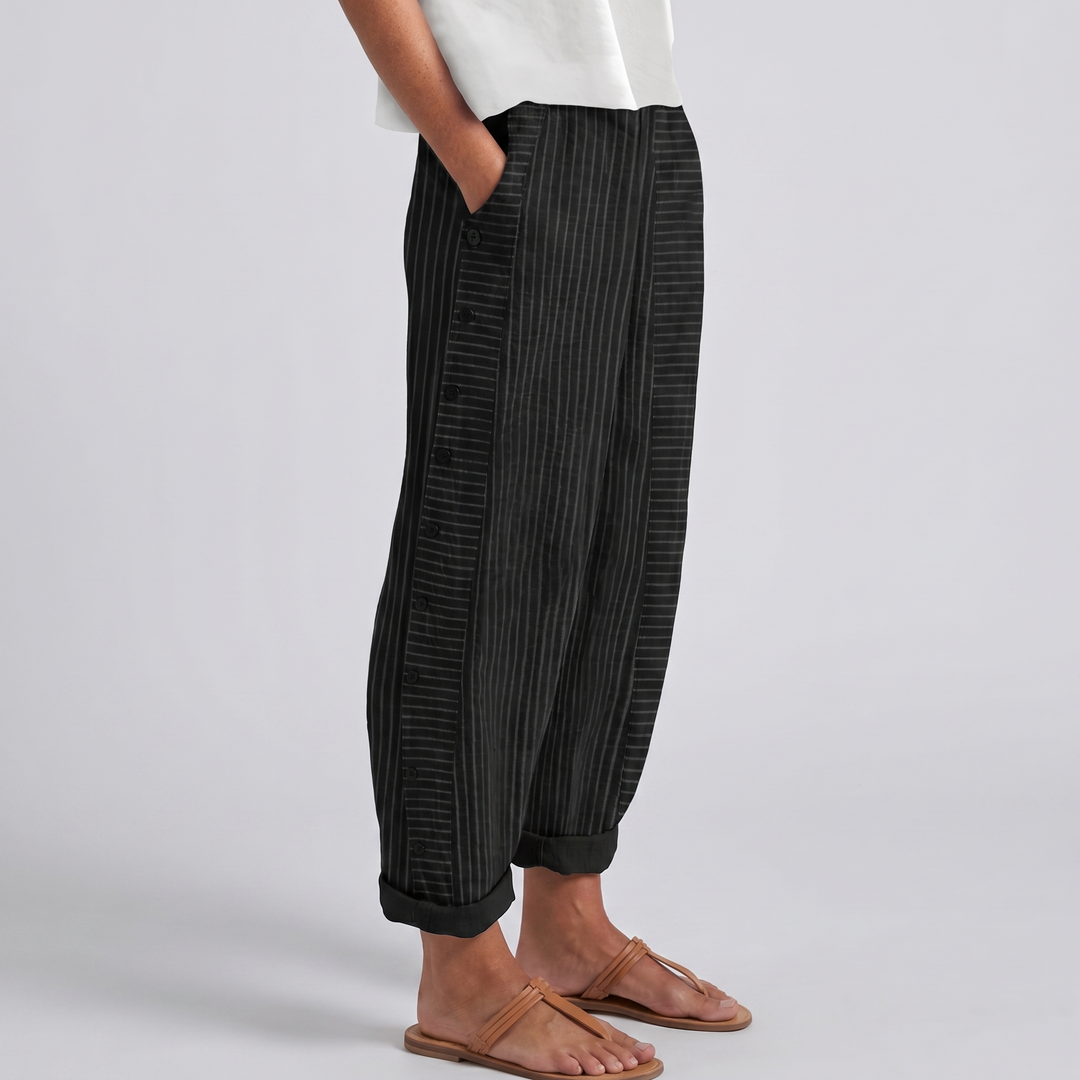 Ava | Striped Panel Button Trousers