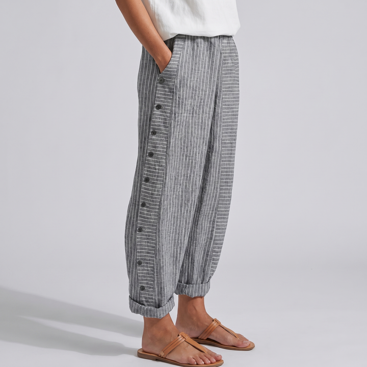 Ava | Striped Panel Button Trousers