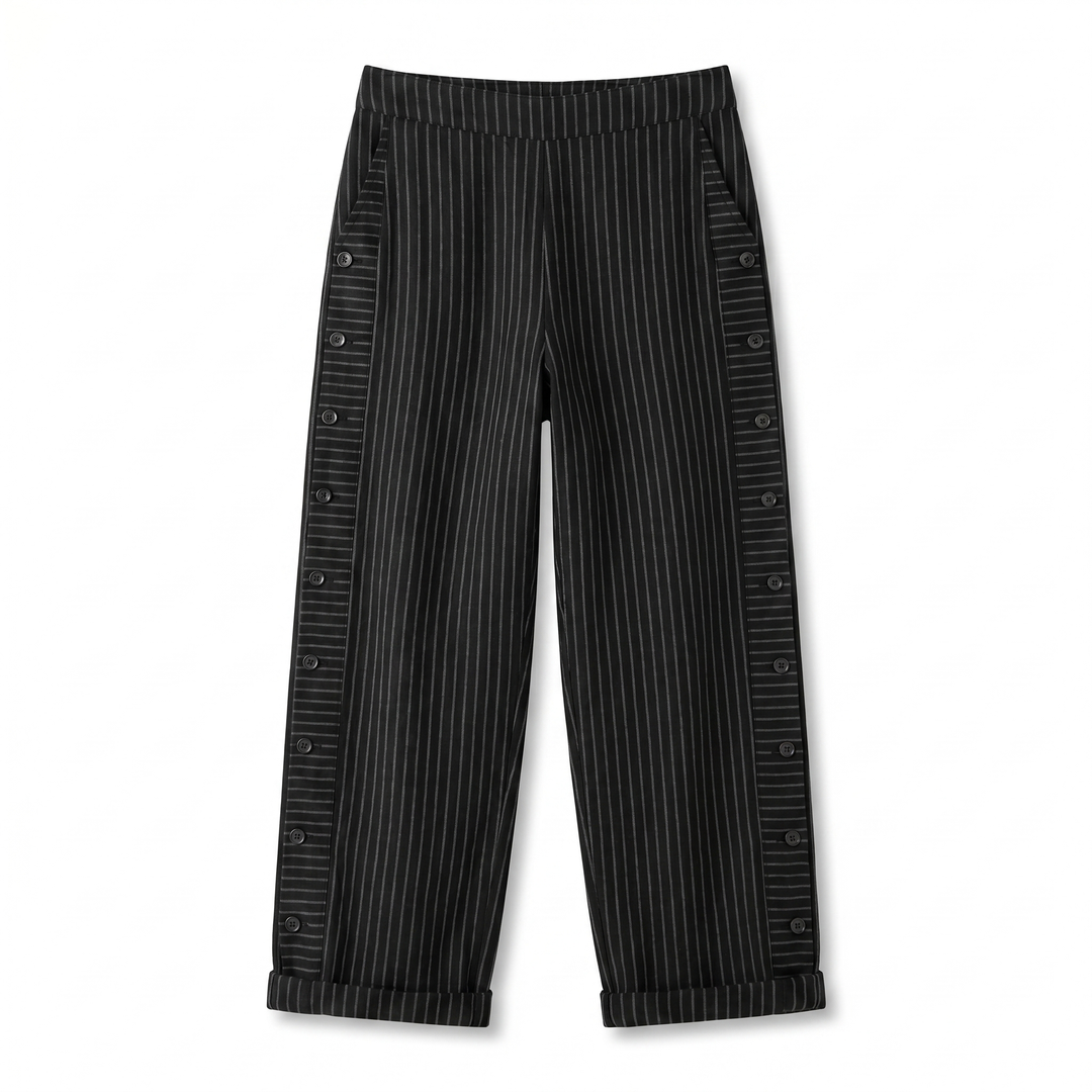 Ava | Striped Panel Button Trousers