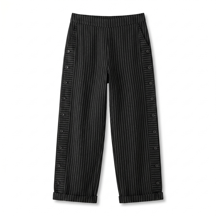 Ava | Striped Panel Button Trousers