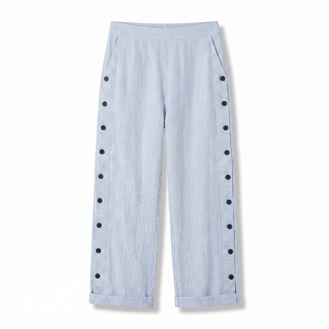 Ava | Striped Panel Button Trousers