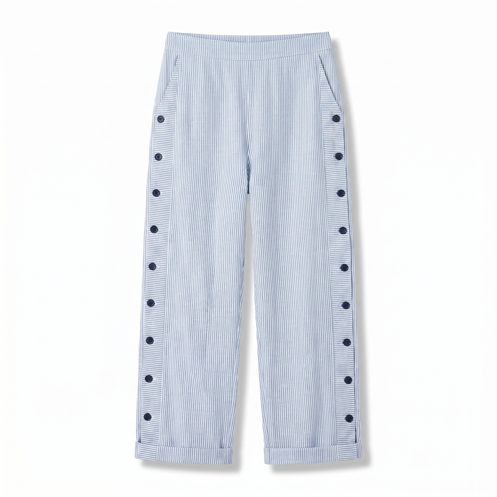 Ava | Striped Panel Button Trousers