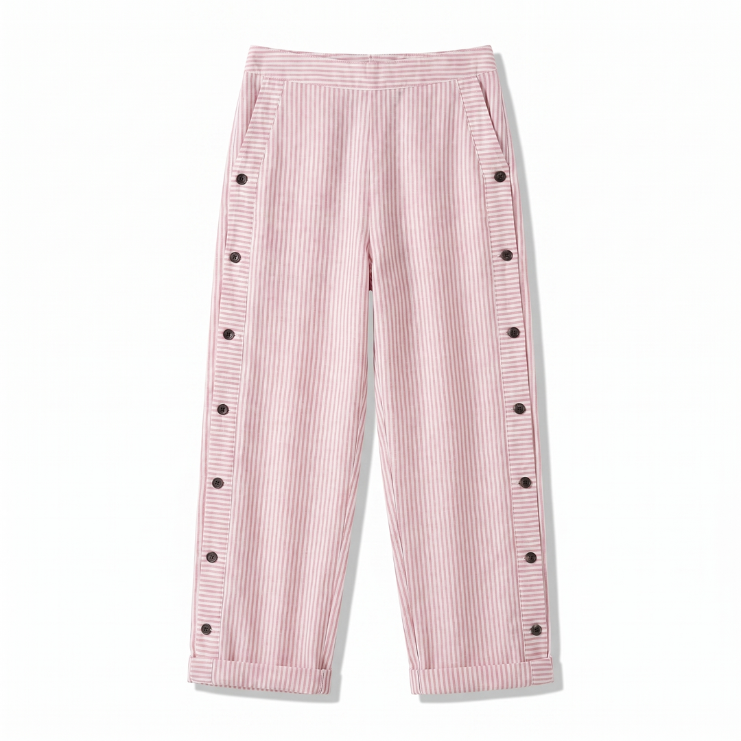 Ava | Striped Panel Button Trousers